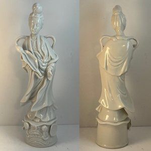 3/$30 HOMCO KWAN YIN "Mother Of Mercy" Porcelain Figurine, White Oriental 12”